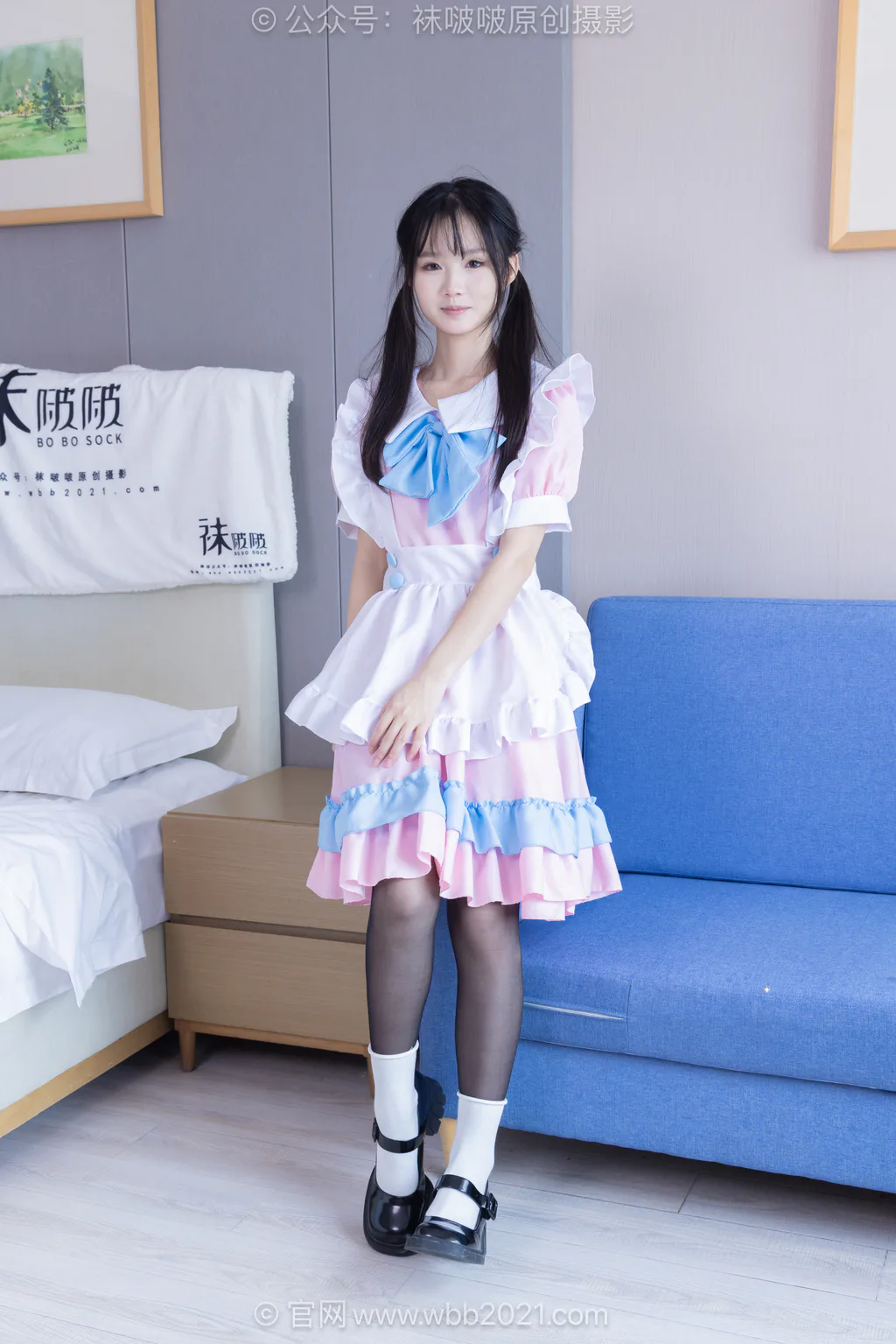 [BoBoSocks袜啵啵]NO.639 甜甜圈-皮鞋、两双白棉袜、薄黑丝、钕仆装[158P/1V/6.38GB] - 1